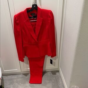 Tahari ASL Vibrant Red Peplum Blazer and Pant Set